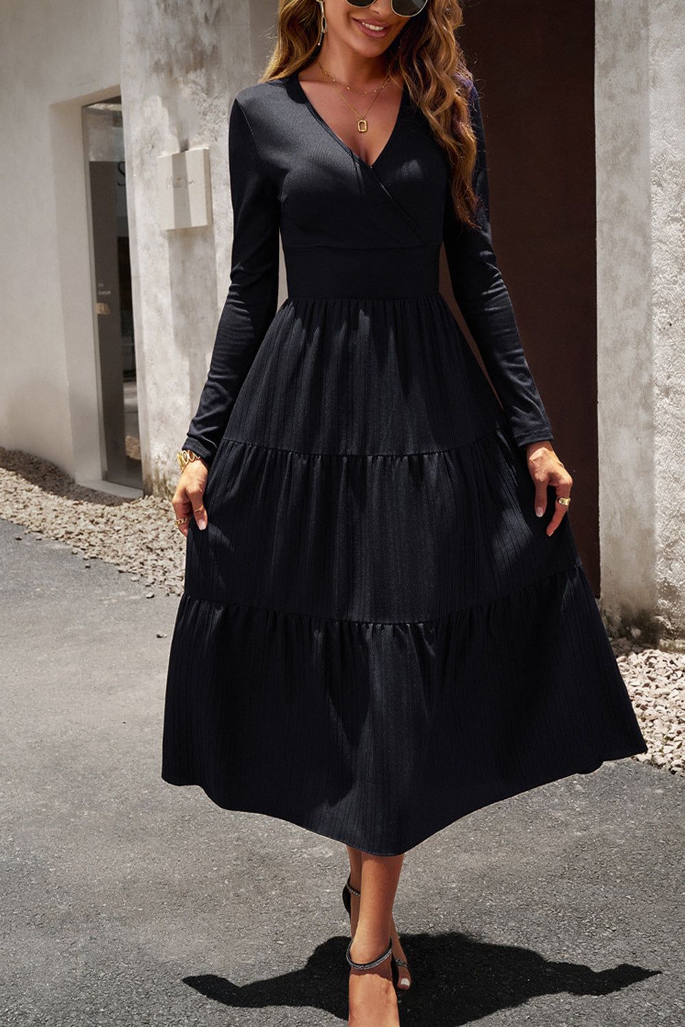 Black A Line Long Sleeves Casual Dress sold by Zapaka product image thumbnail 3