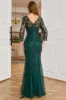 Dark Green Long Sleeves Beading Formal Evening Party Dress sold by Zapaka