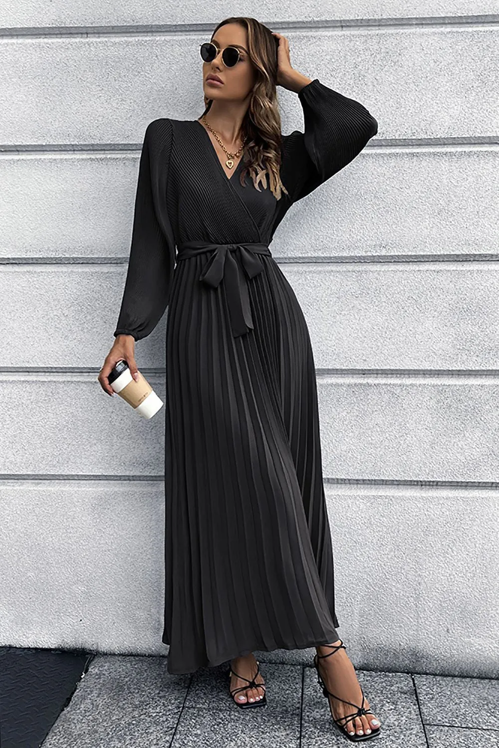 Long Sleeves Ruffles Casual Dress with Belt sold by Zapaka product image thumbnail 3