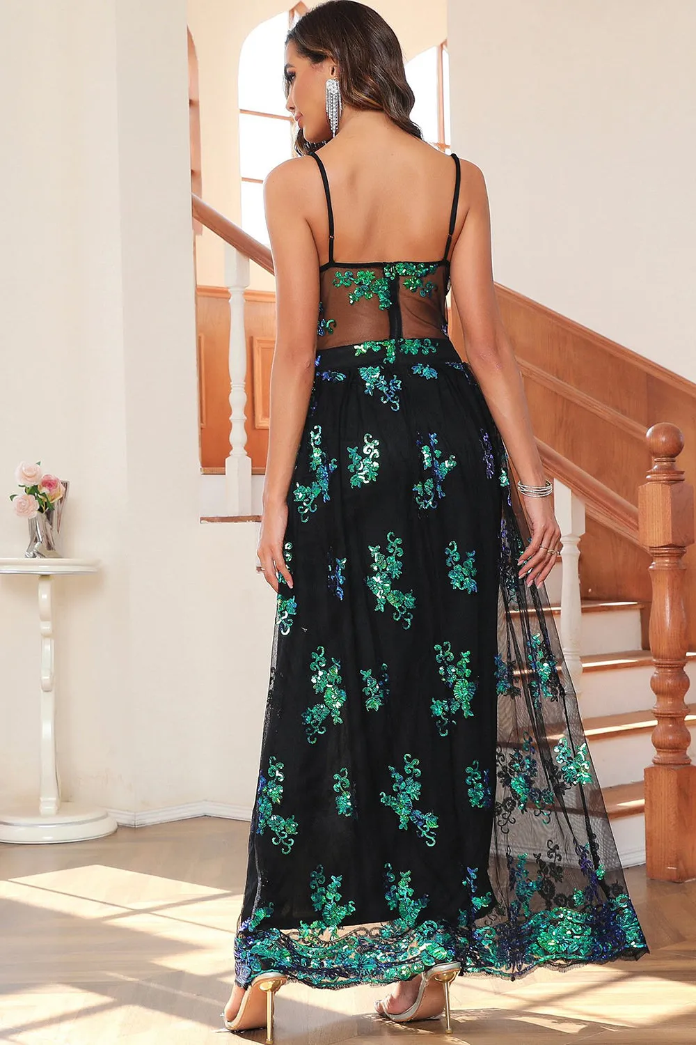 Dark Green Sparkly Long Prom Dress with Sequins sold by Zapaka product image thumbnail 2