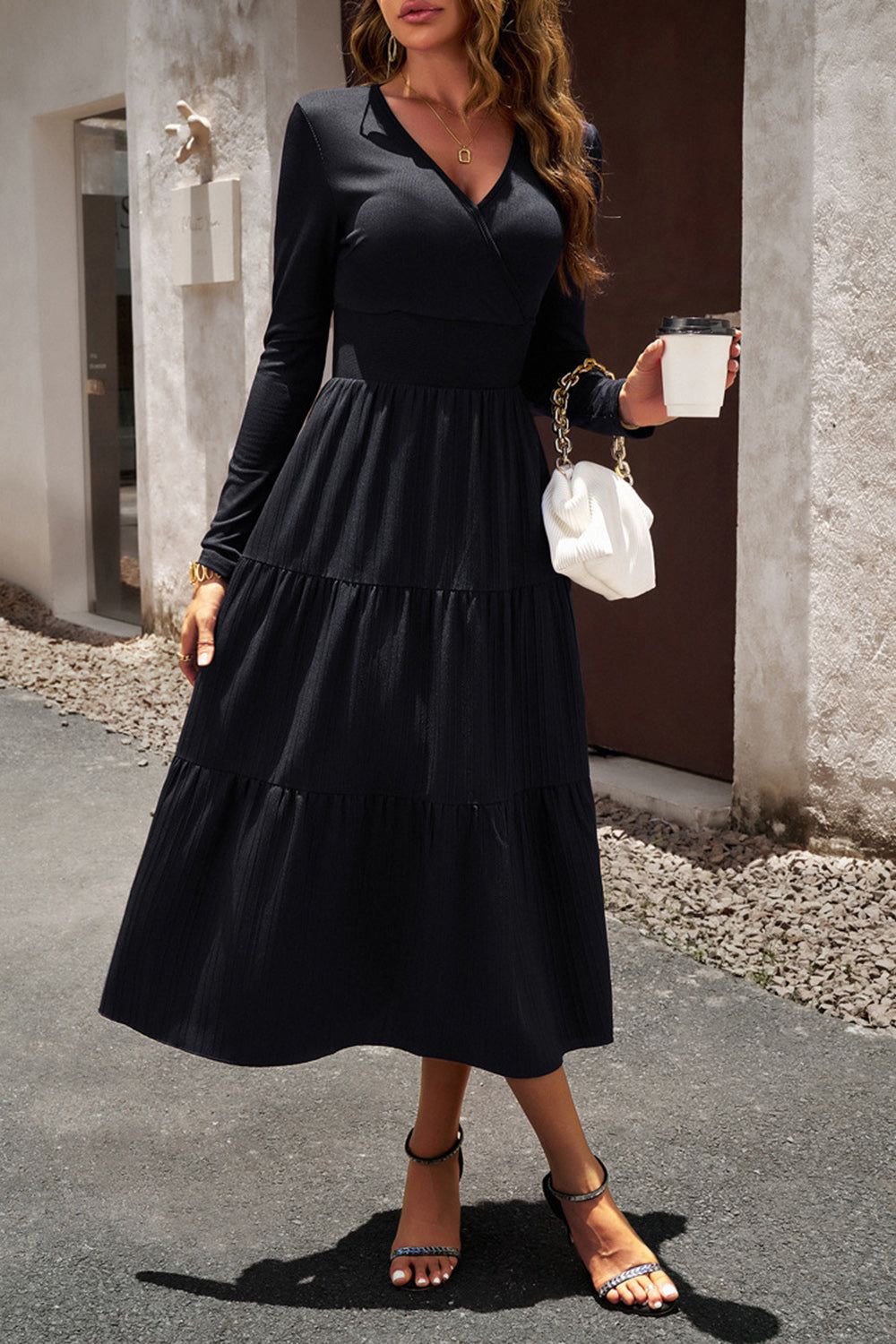 Black A Line Long Sleeves Casual Dress sold by Zapaka product image thumbnail 5