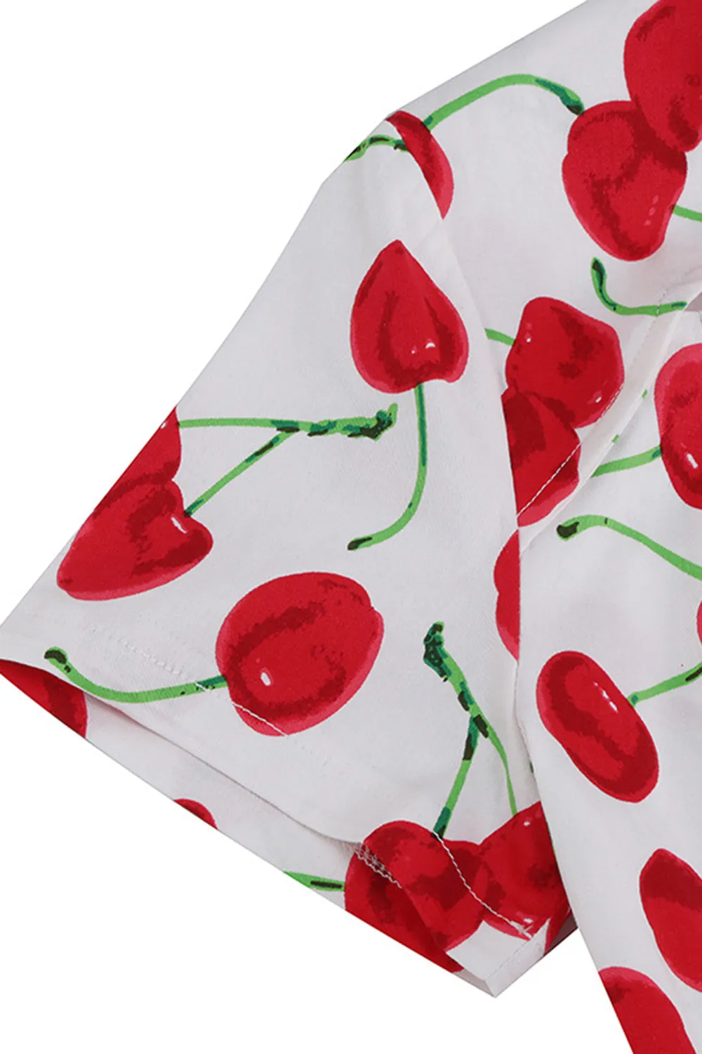 White Cherries Print Halter Vintage Dress With Short Sleeves sold by Zapaka product image thumbnail 4