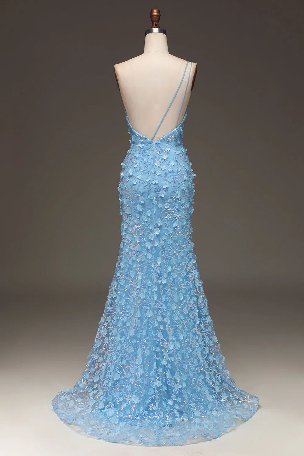 Light Blue Mermaid One Shoulder Side Slit Sequin Prom Dress with Appliques sold by Zapaka product image thumbnail 2