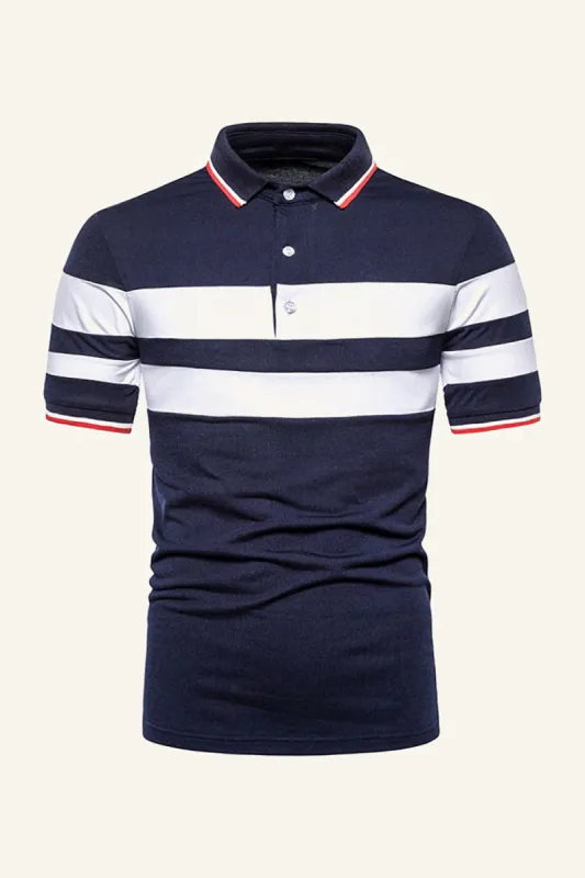 Stripes Black Short Sleeves Casual Polo Shirt sold by Zapaka