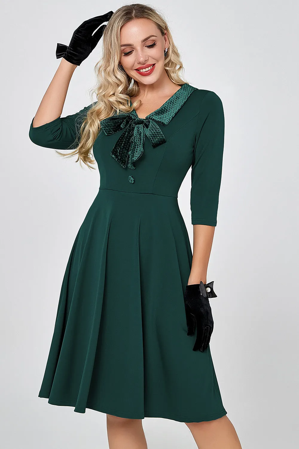 Dark Green 3/4 Sleeves Vintage Dress sold by Zapaka product image thumbnail 4