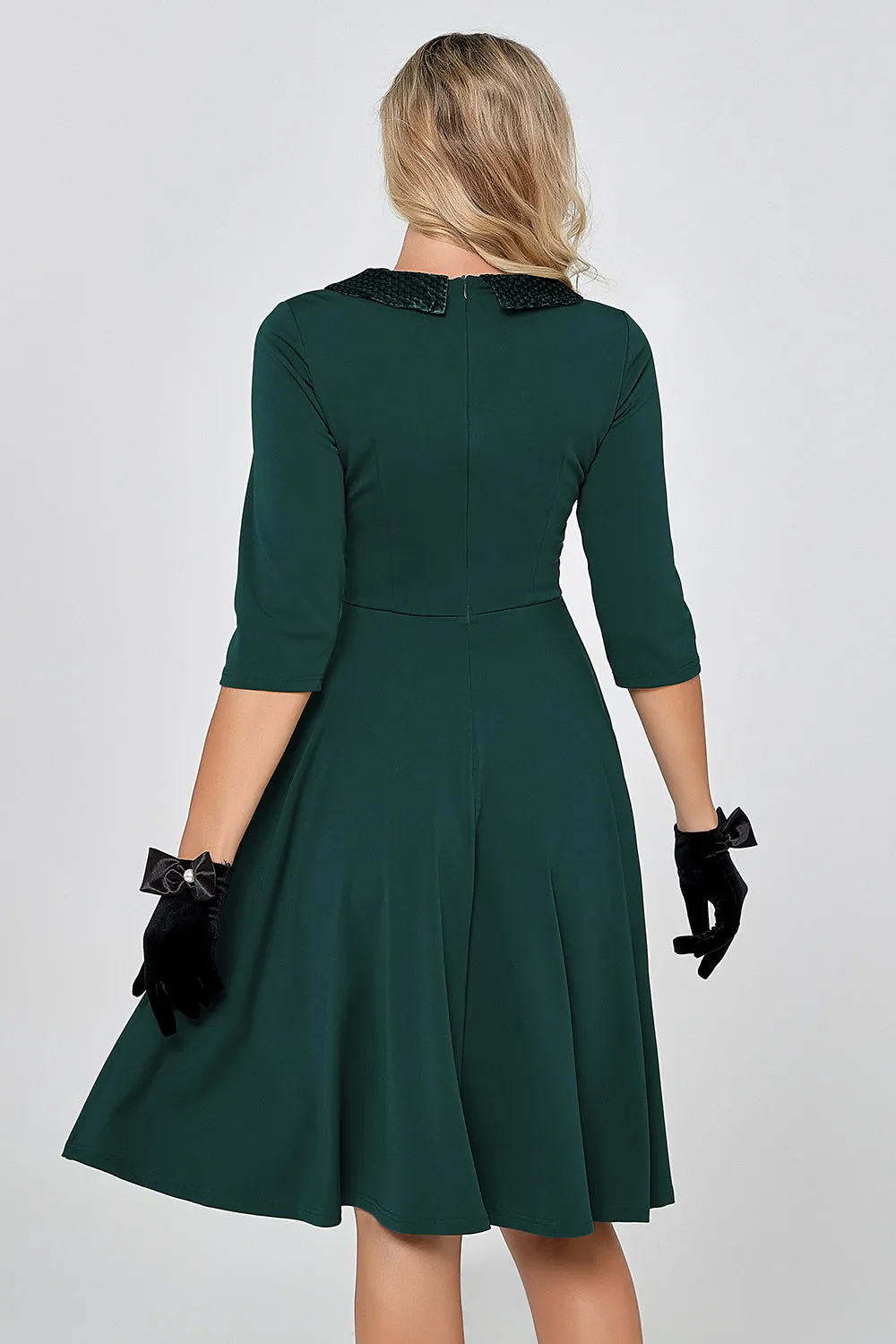 Dark Green 3/4 Sleeves Vintage Dress sold by Zapaka product image thumbnail 2