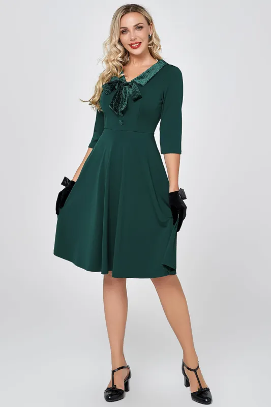 Dark Green 3/4 Sleeves Vintage Dress sold by Zapaka