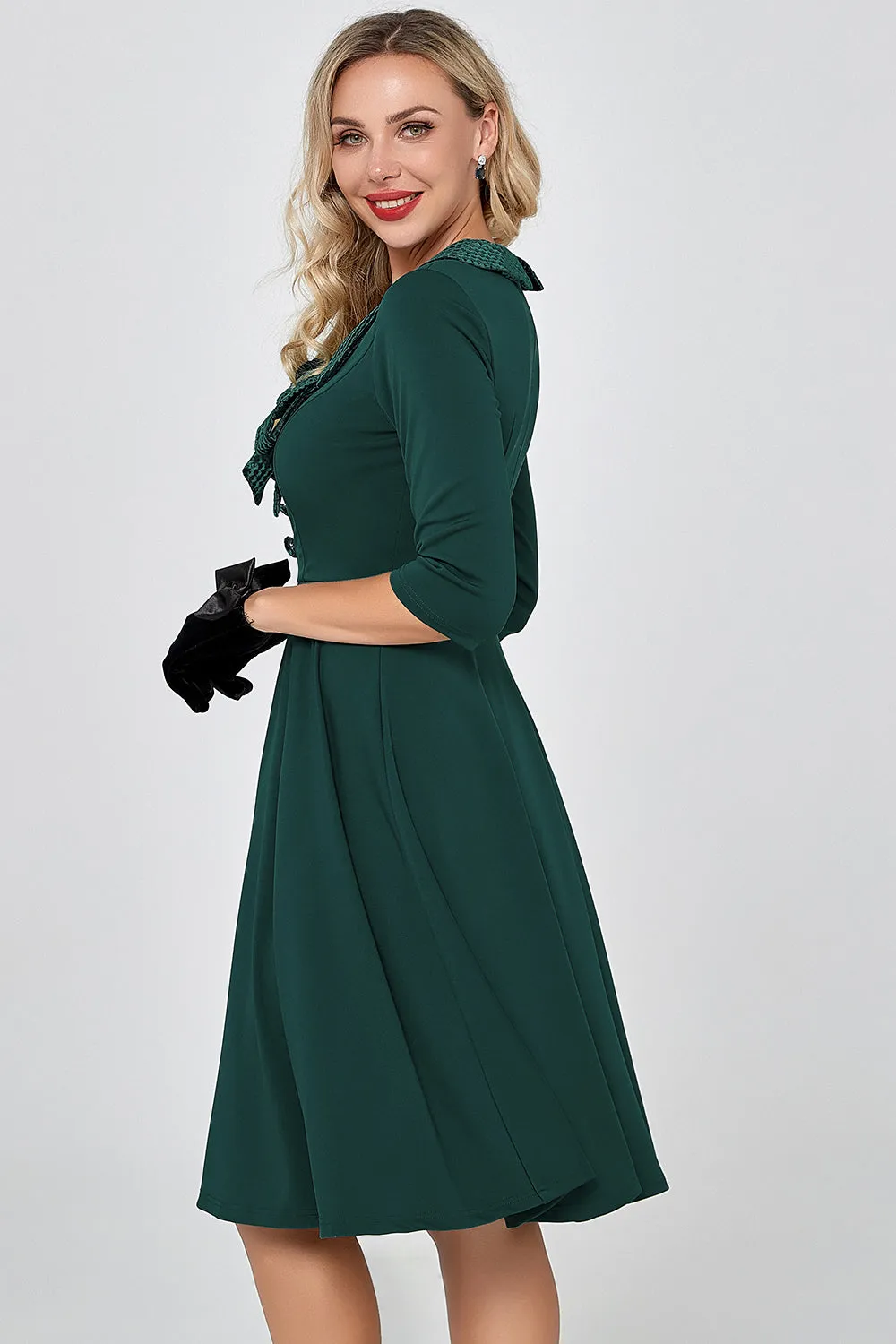 Dark Green 3/4 Sleeves Vintage Dress sold by Zapaka product image thumbnail 5