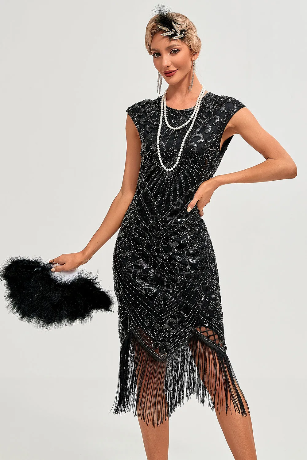 Sparkly Black Beaded Fringed 1920s Gatsby Dress sold by Zapaka product image thumbnail 4