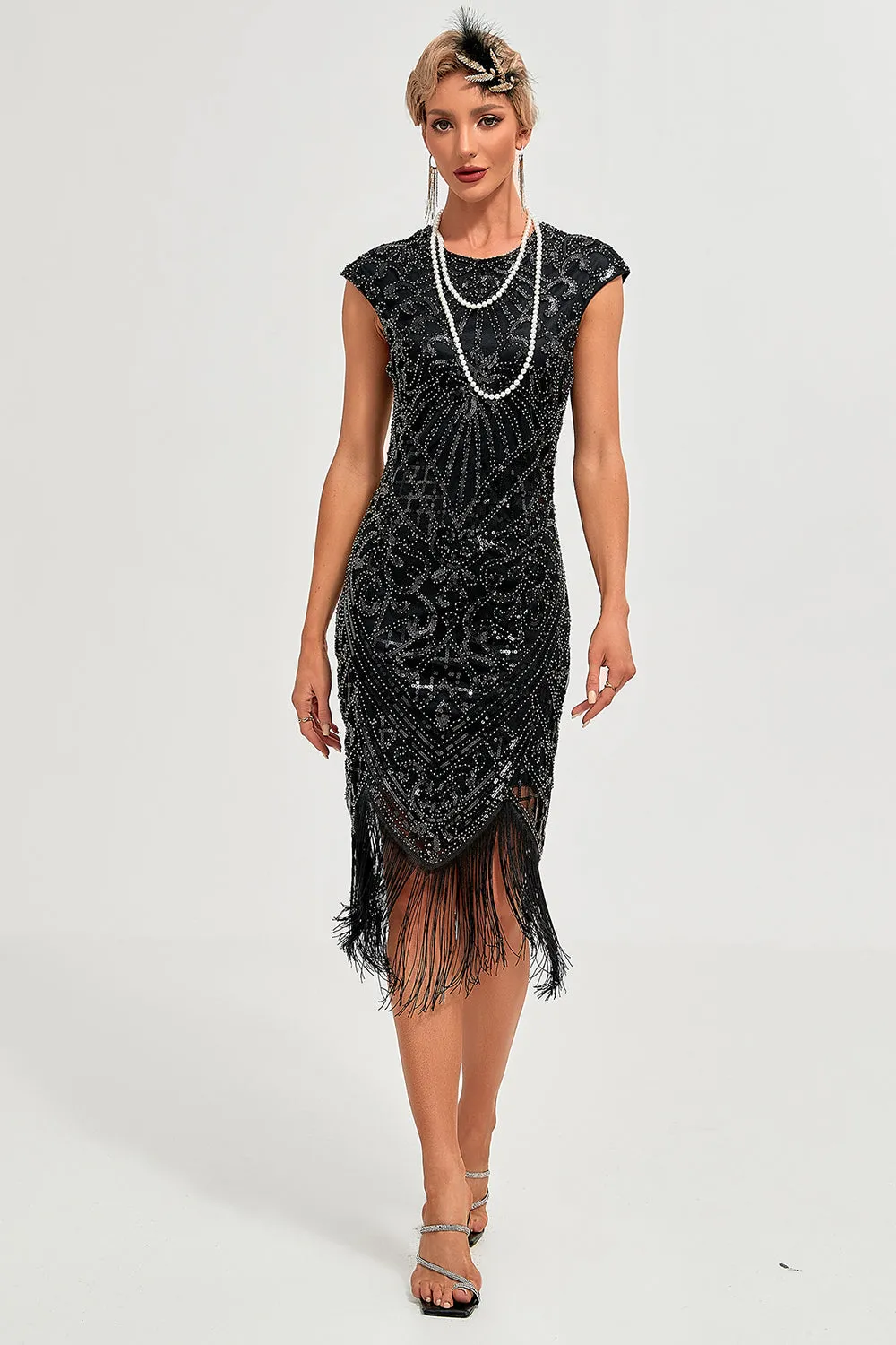 Sparkly Black Beaded Fringed 1920s Gatsby Dress sold by Zapaka product image thumbnail 5