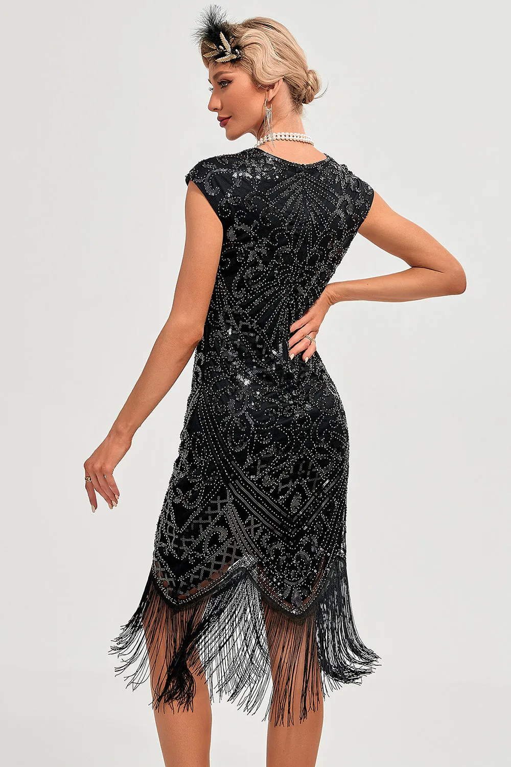 Sparkly Black Beaded Fringed 1920s Gatsby Dress sold by Zapaka product image thumbnail 2