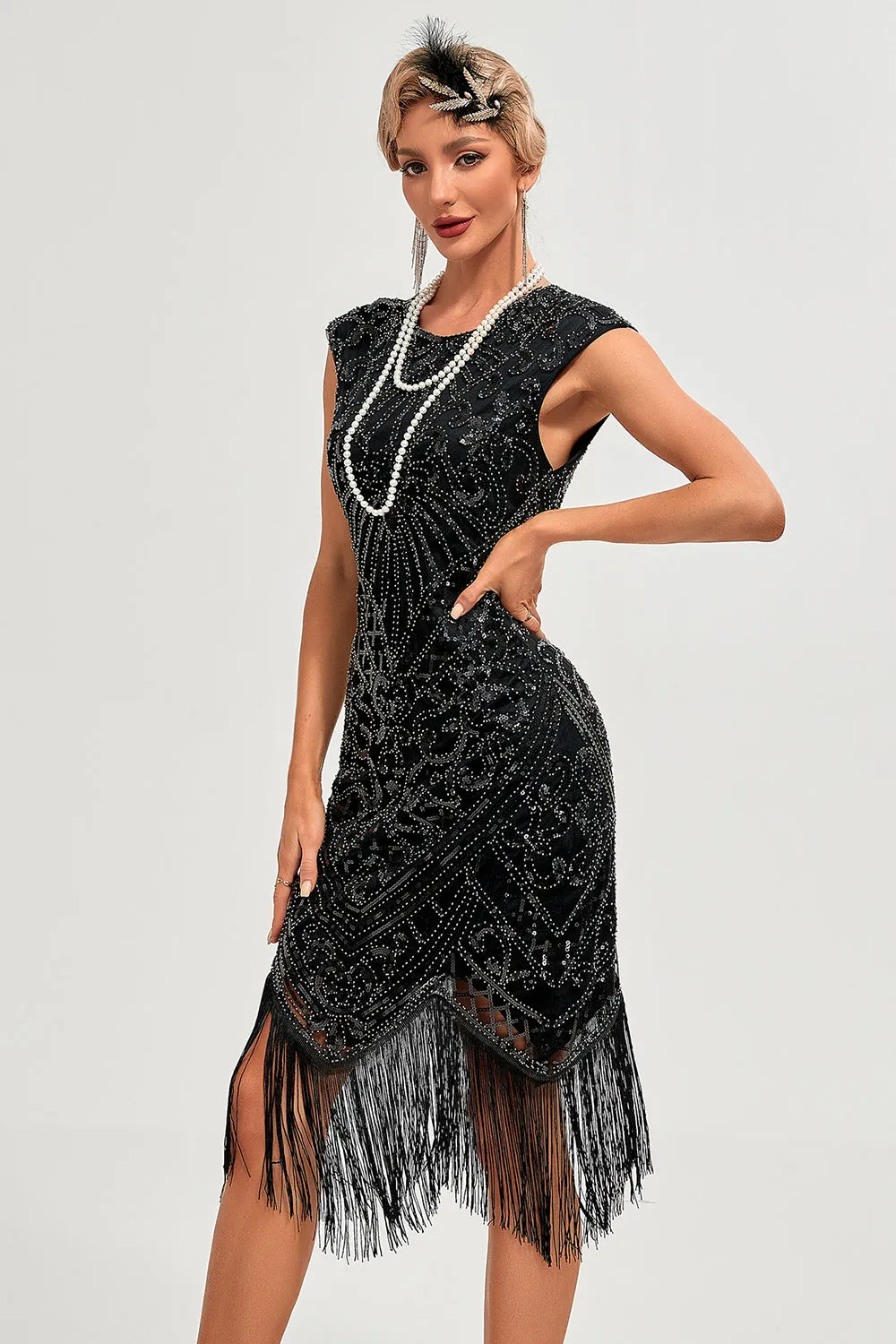 Sparkly Black Beaded Fringed 1920s Gatsby Dress sold by Zapaka product image thumbnail 3