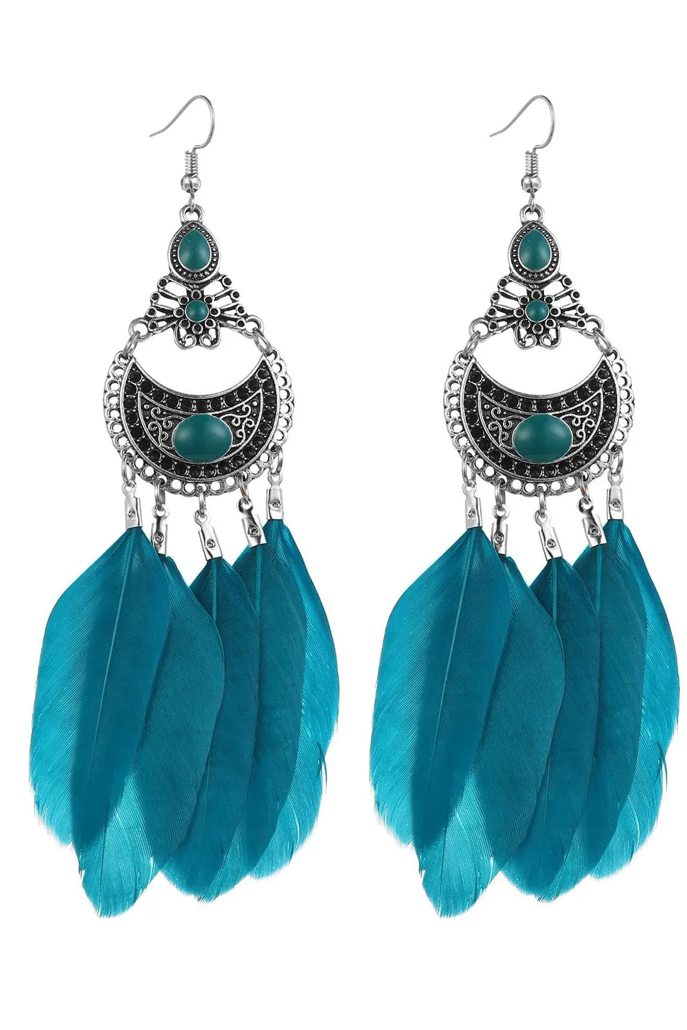 Peacock Blue Boho Style Drop Earrings sold by Zapaka