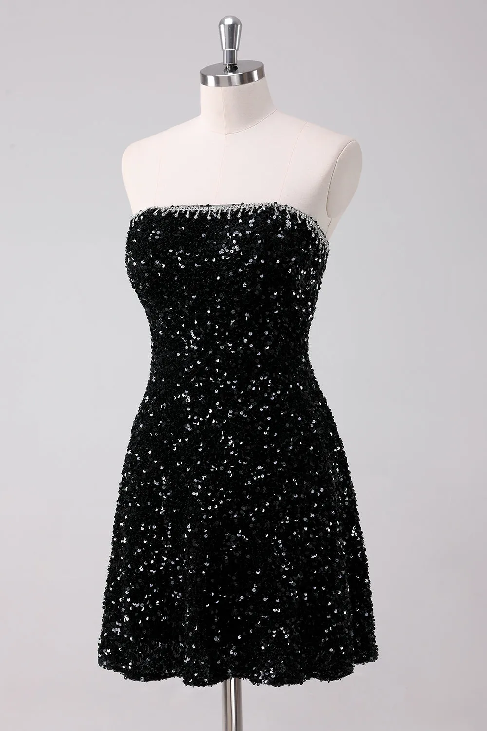 Sparkly Black A-Line Strapless Sequins Short Homecoming Dress sold by Zapaka product image thumbnail 3