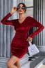 Burgundy V-Neck Velvet Short Party Dress sold by Zapaka