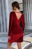 Burgundy V-Neck Velvet Short Party Dress sold by Zapaka