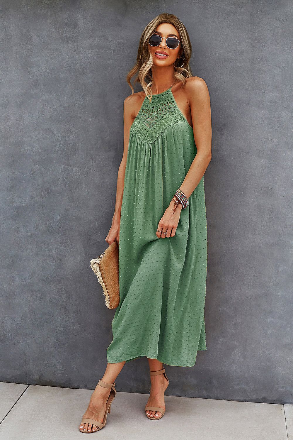 Halter Sleeveless A Line Long Summer Dress sold by Zapaka