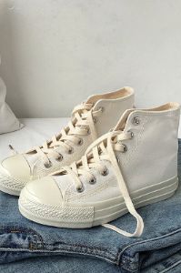 White High Top Lace Up Canvas Sneakers sold by Zapaka