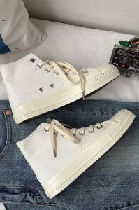 White High Top Lace Up Canvas Sneakers sold by Zapaka