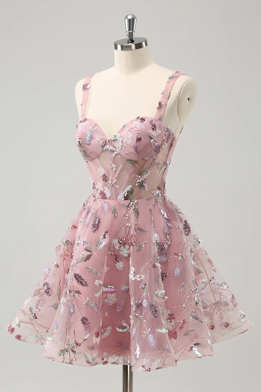 Blush A-Line Spaghetti Straps Short Corset Homecoming Dress with Beading sold by Zapaka product image thumbnail 3