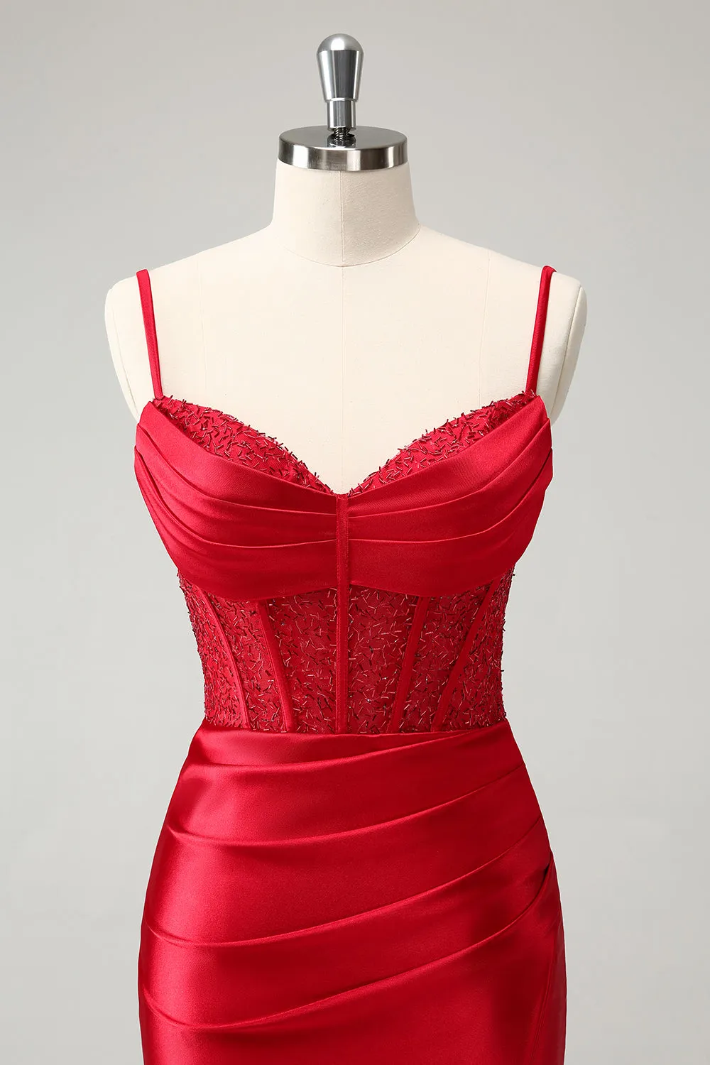 Stylish Red Bodycon Spaghetti Straps Corset Satin Homecoming Dress with Slit sold by Zapaka product image thumbnail 4
