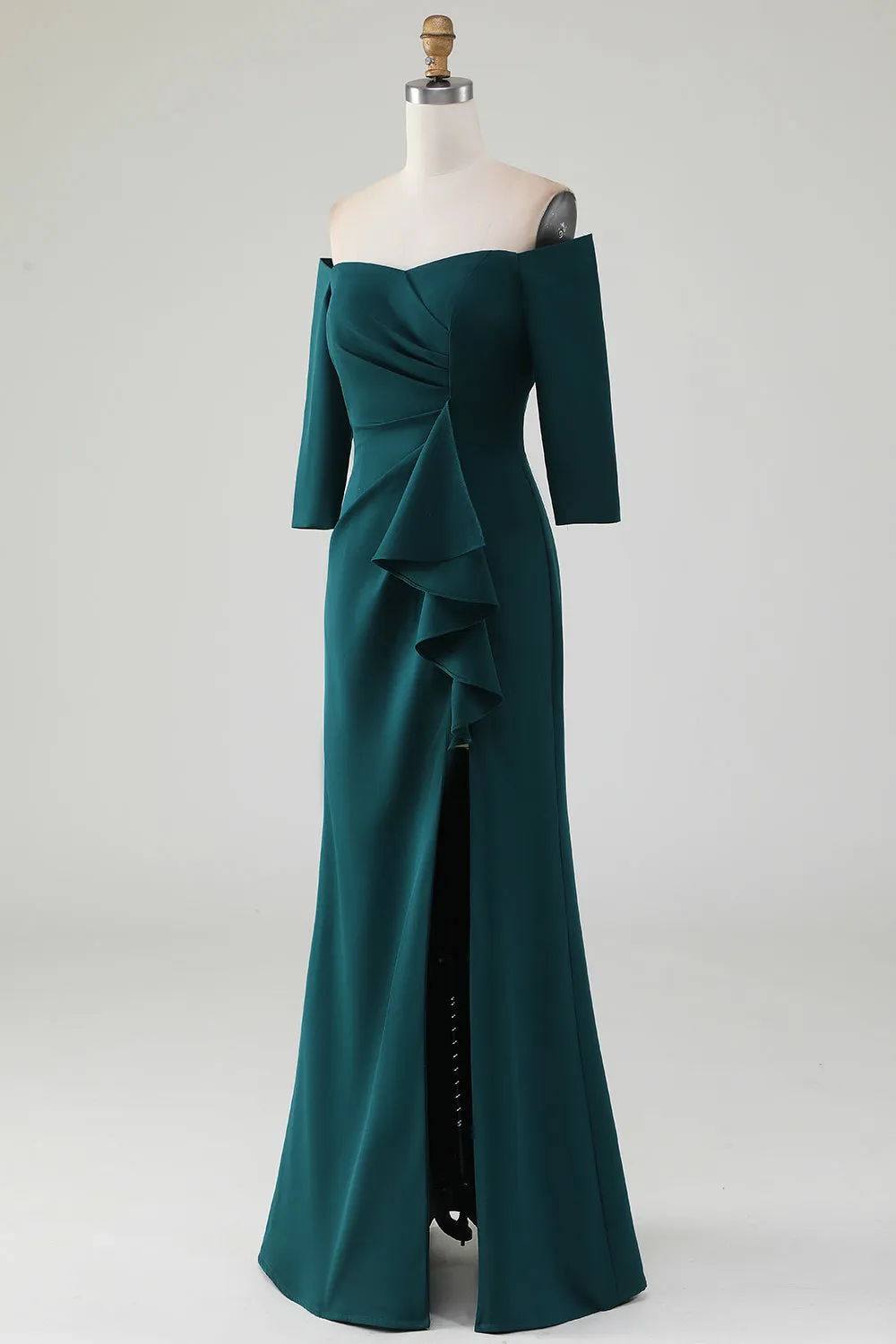 Dark Green Mermaid Off The Shoulder Cascading Ruffle Mother Of The Bride Dress sold by Zapaka product image thumbnail 3