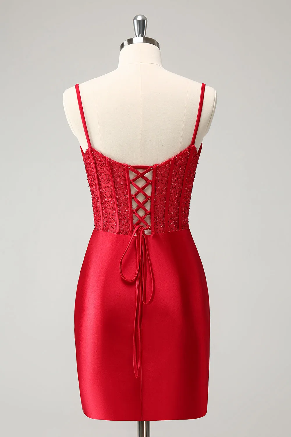 Stylish Red Bodycon Spaghetti Straps Corset Satin Homecoming Dress with Slit sold by Zapaka product image thumbnail 2