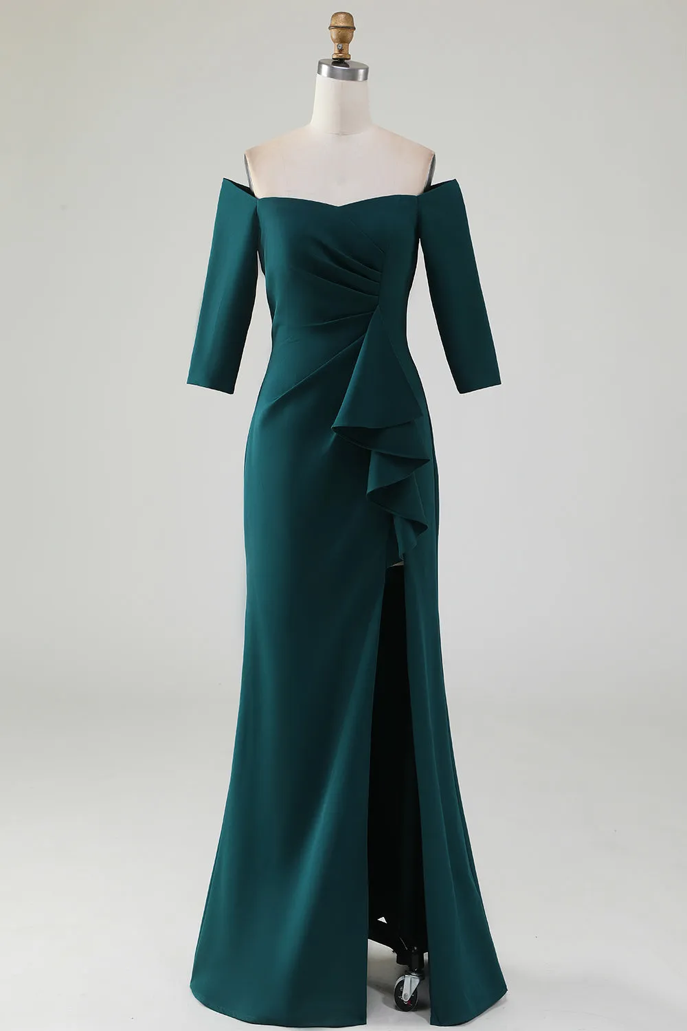 Dark Green Mermaid Off The Shoulder Cascading Ruffle Mother Of The Bride Dress sold by Zapaka