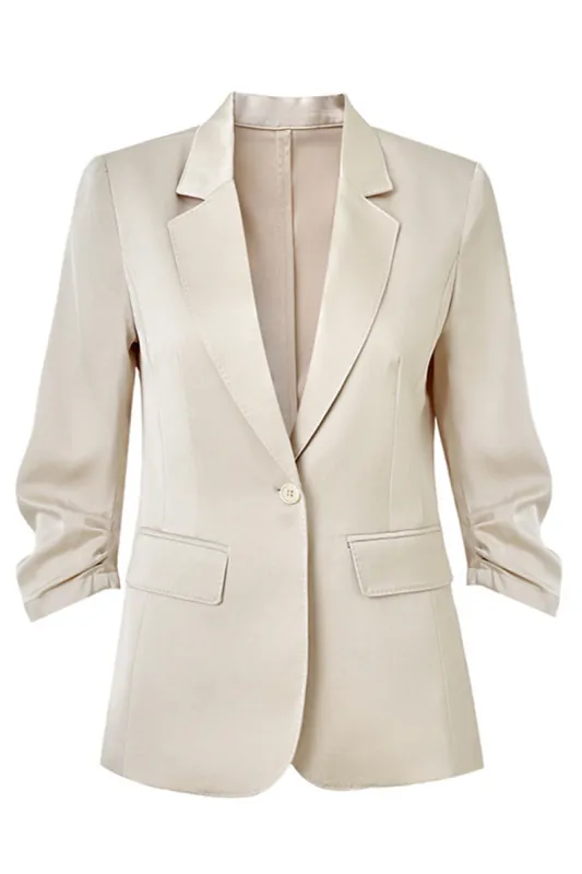 Champagne Notched Lapel Long Sleeves One Button Blazer sold by Zapaka