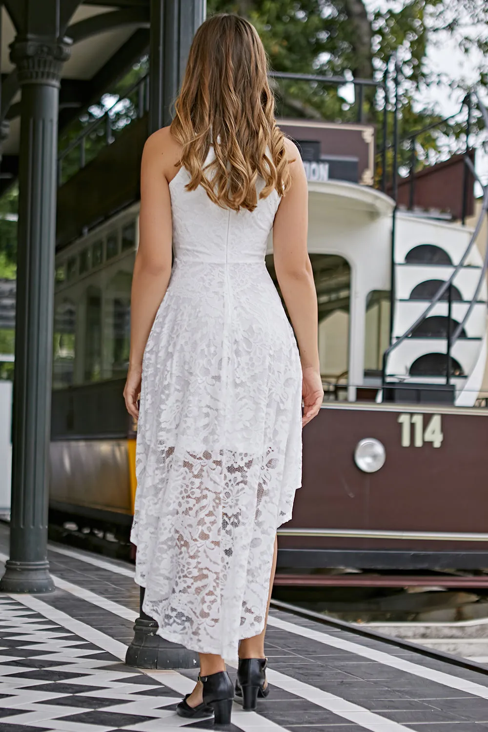 Asymmetric White Lace Dress sold by Zapaka product image thumbnail 2