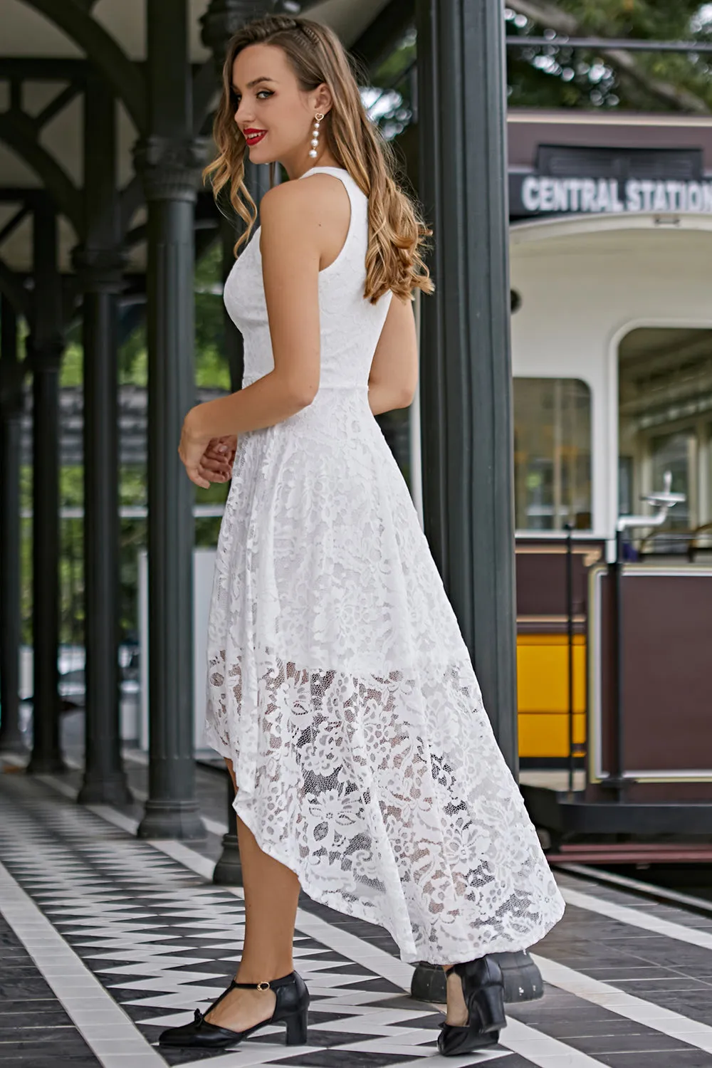 Asymmetric White Lace Dress sold by Zapaka product image thumbnail 5