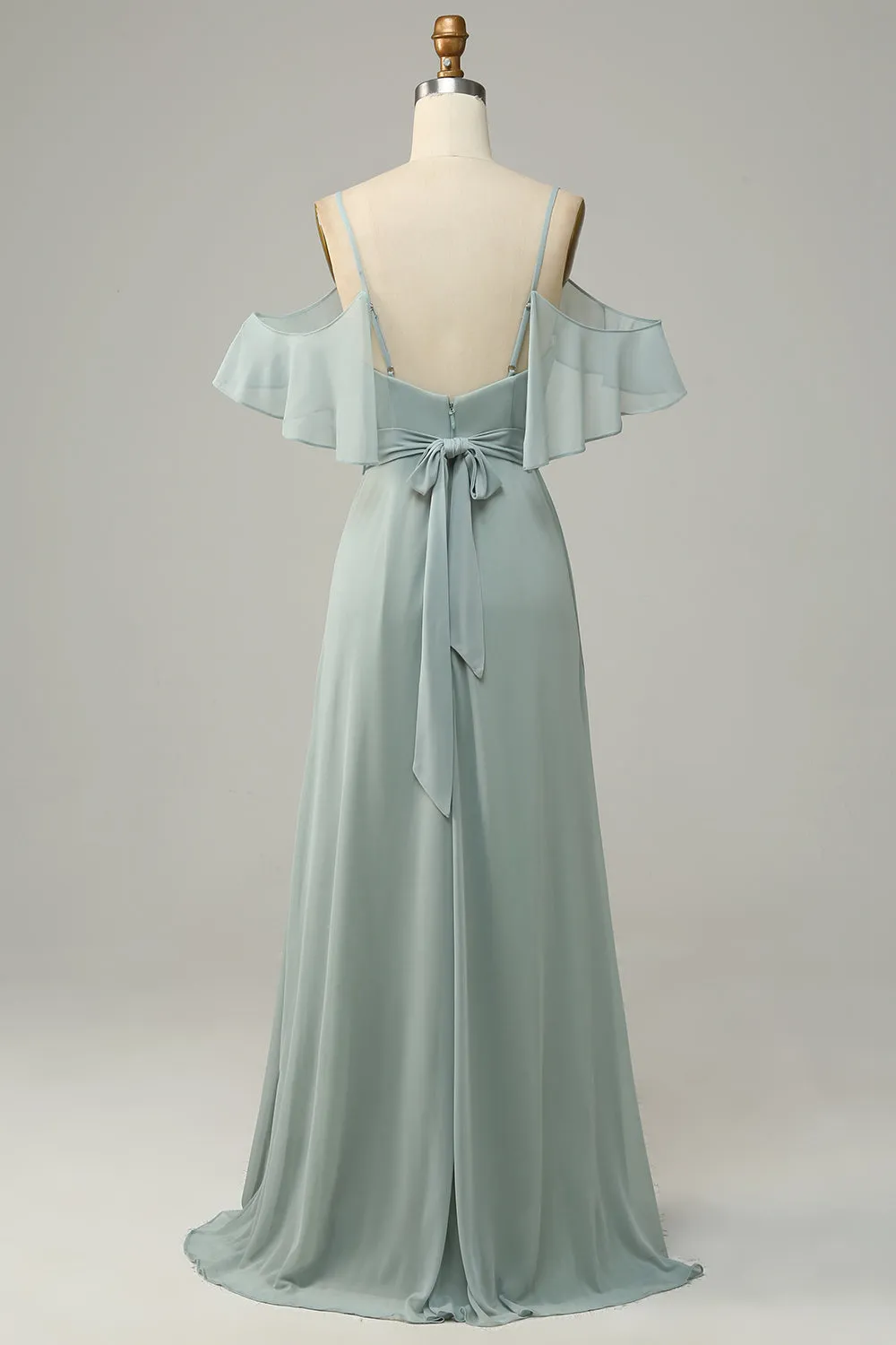Dusty Sage Cold Shoulder A Line Long Bridesmaid Dress sold by Zapaka product image thumbnail 2