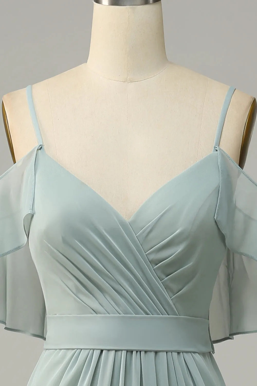 Dusty Sage Cold Shoulder A Line Long Bridesmaid Dress sold by Zapaka product image thumbnail 4