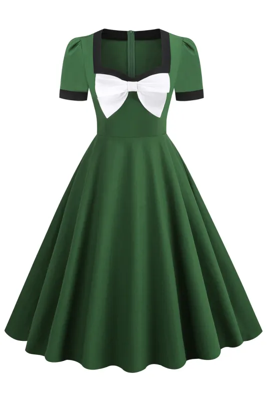 Dark Green Swing 1950s Dress with Bow sold by Zapaka