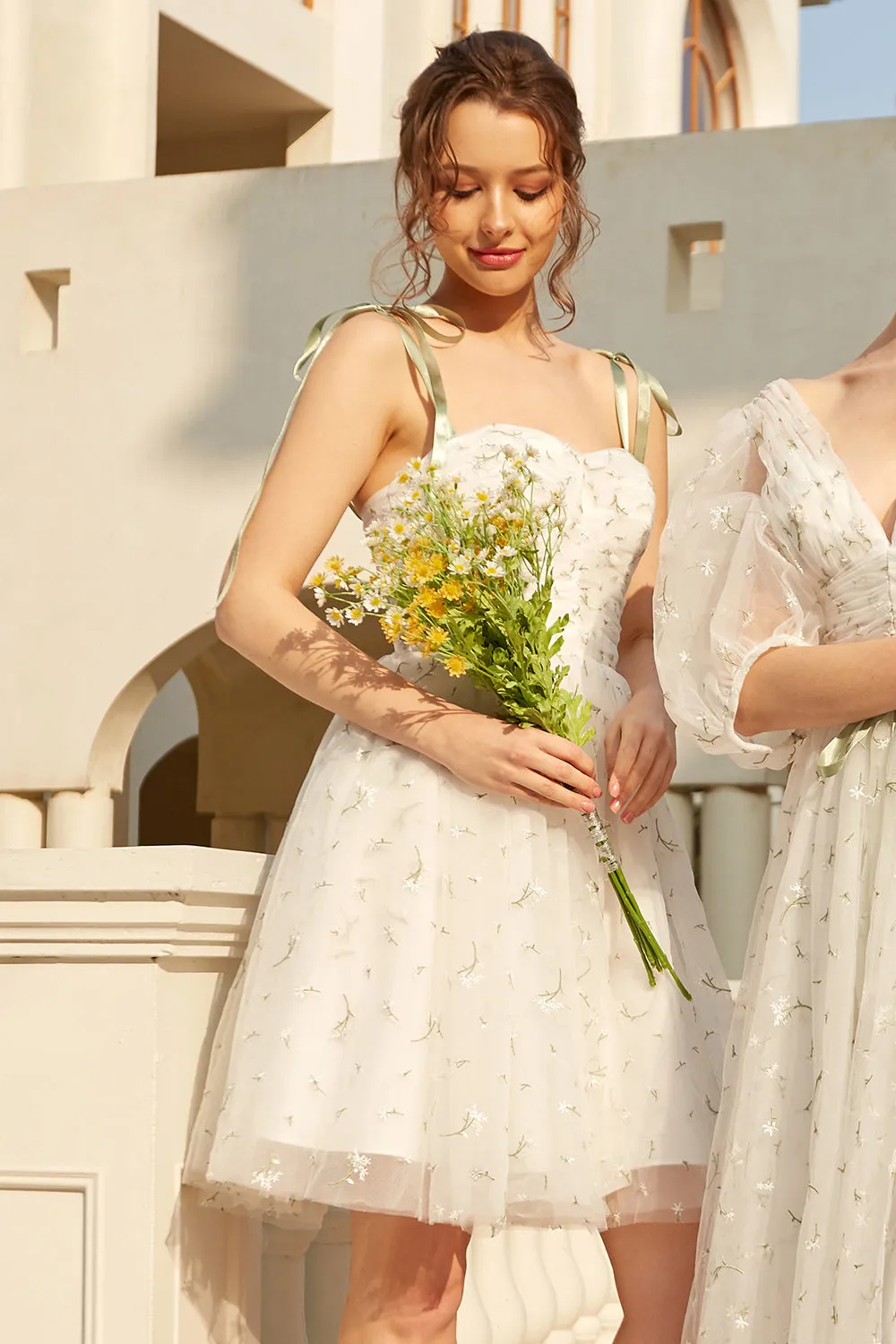Stylish Spaghetti Straps Short White Dress with Embroidery sold by Zapaka product image thumbnail 5