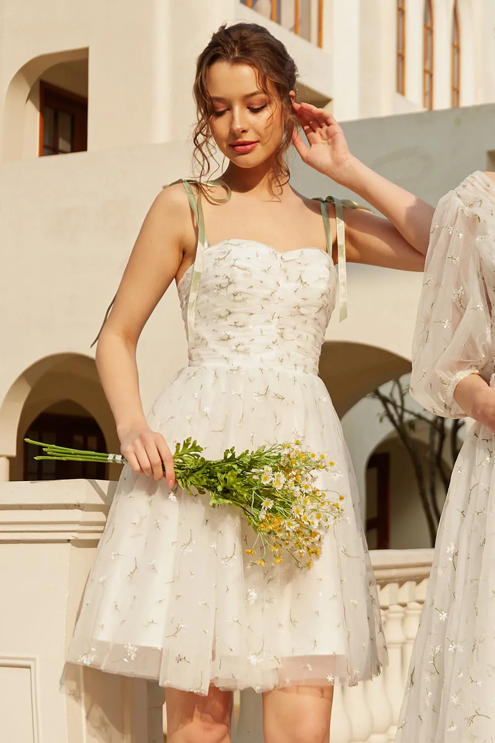 Stylish Spaghetti Straps Short White Dress with Embroidery sold by Zapaka product image thumbnail 3