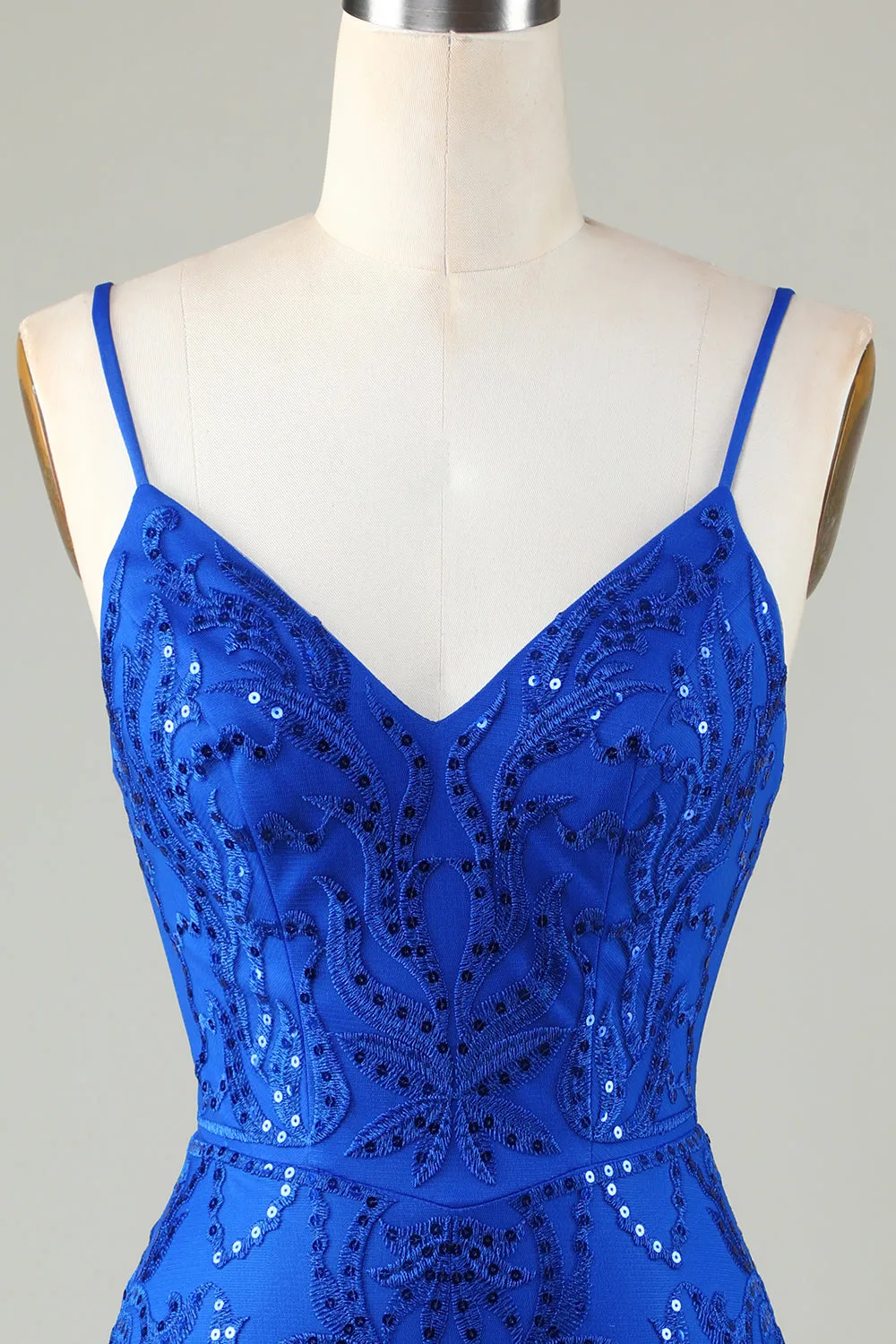 Sparkly Royal Blue Sequins Spaghetti Straps Tight Short Homecoming Dress sold by Zapaka product image thumbnail 4