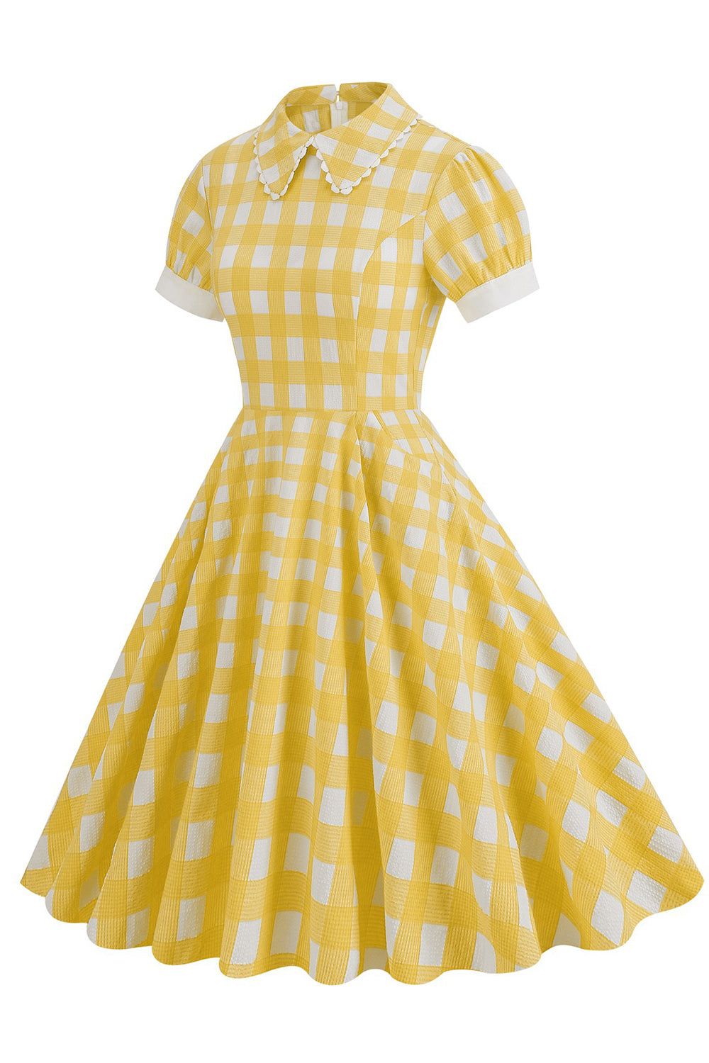 Blue Plaid Doll Collar Vintage Dress with Short Sleeves sold by Zapaka product image thumbnail 7