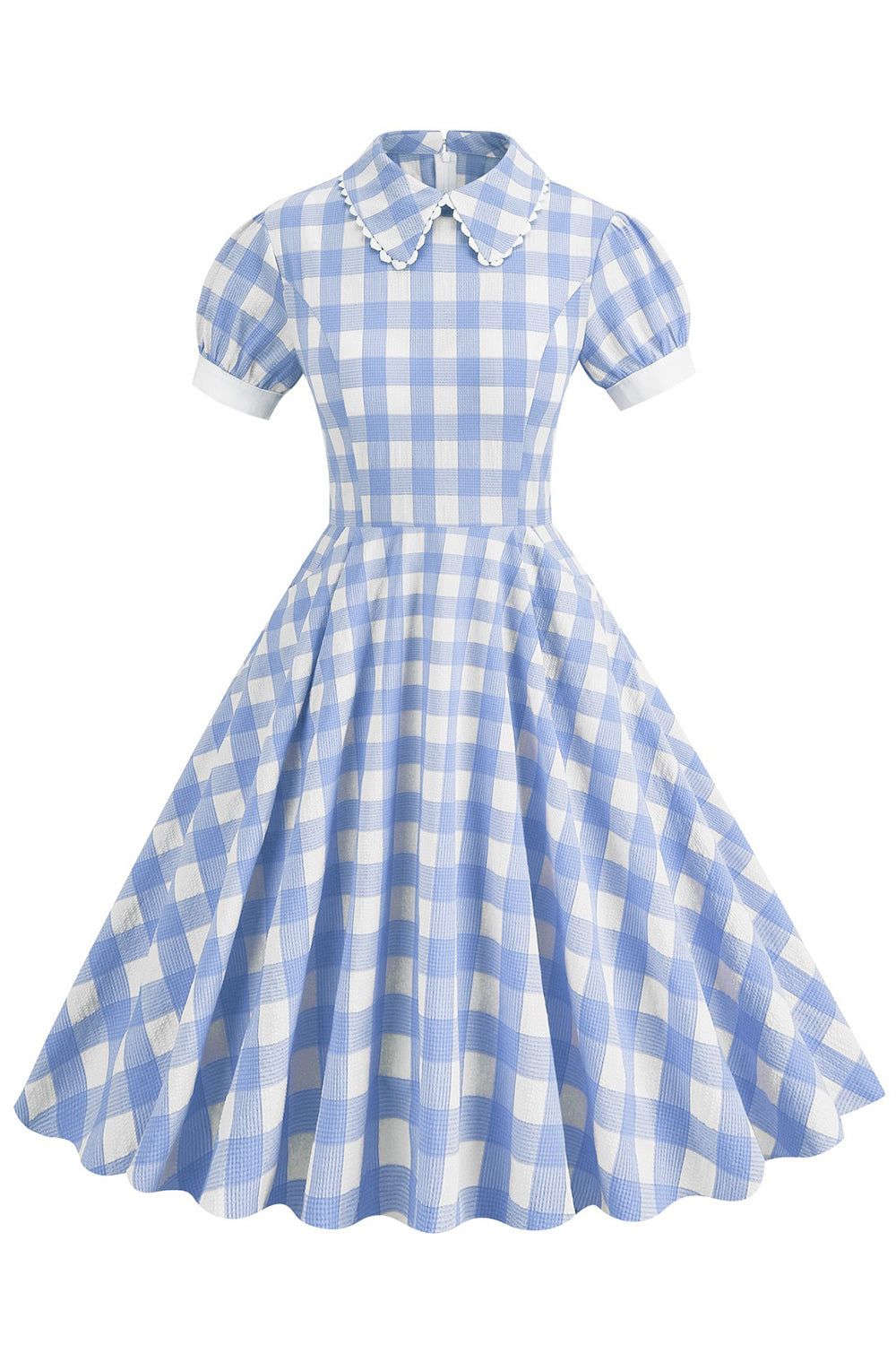 Blue Plaid Doll Collar Vintage Dress with Short Sleeves sold by Zapaka