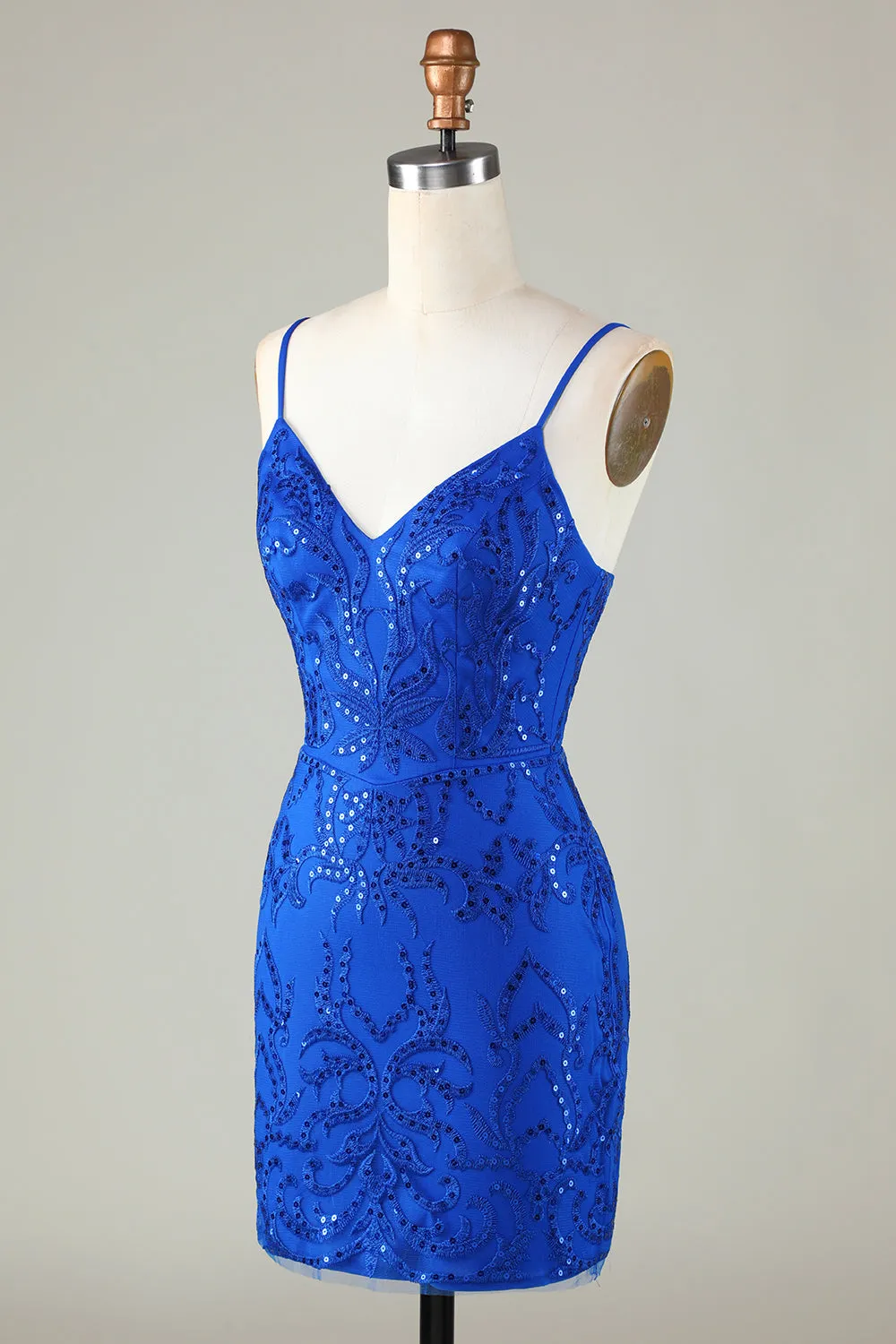 Sparkly Royal Blue Sequins Spaghetti Straps Tight Short Homecoming Dress sold by Zapaka product image thumbnail 3