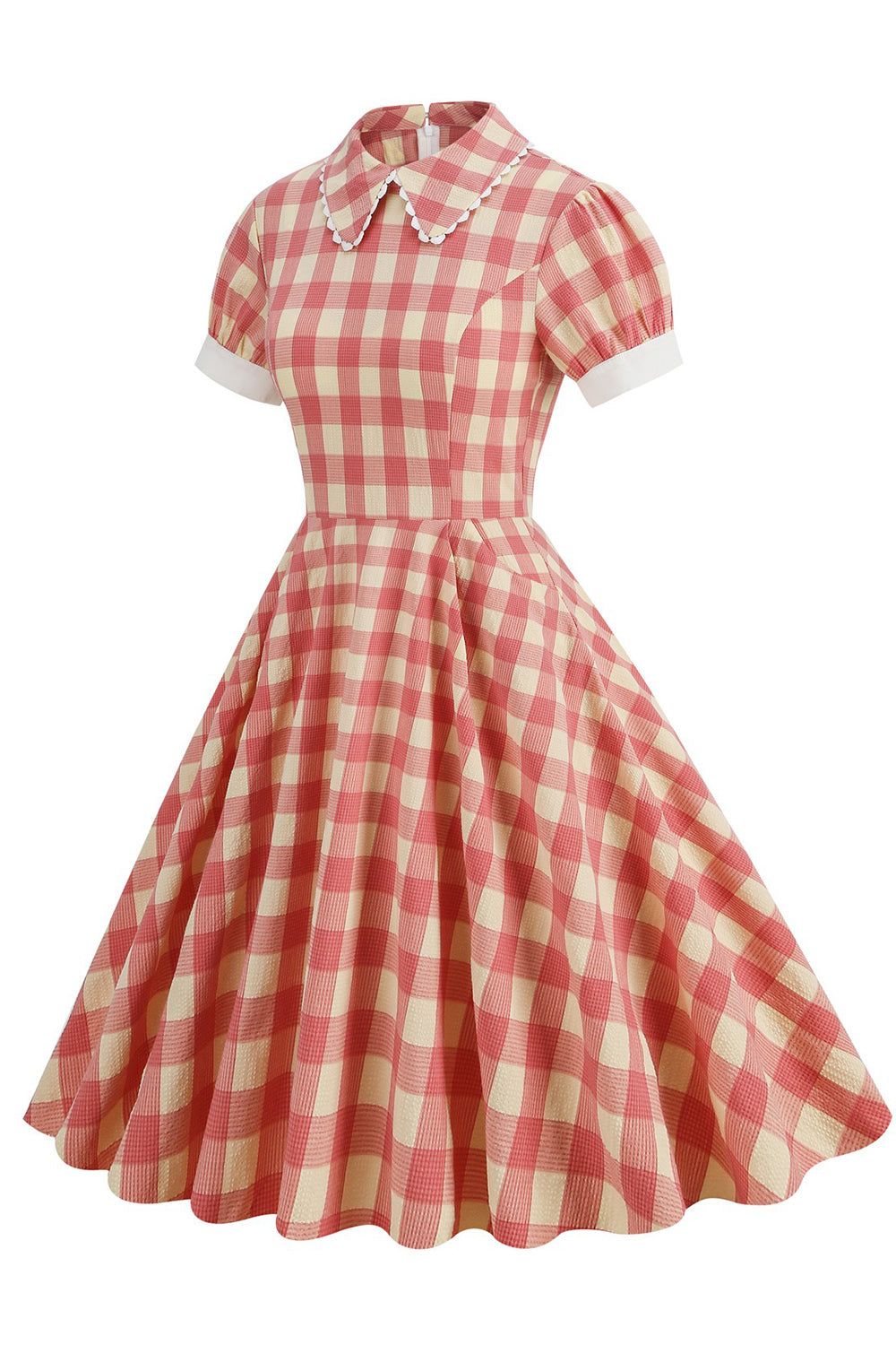 Blue Plaid Doll Collar Vintage Dress with Short Sleeves sold by Zapaka product image thumbnail 11
