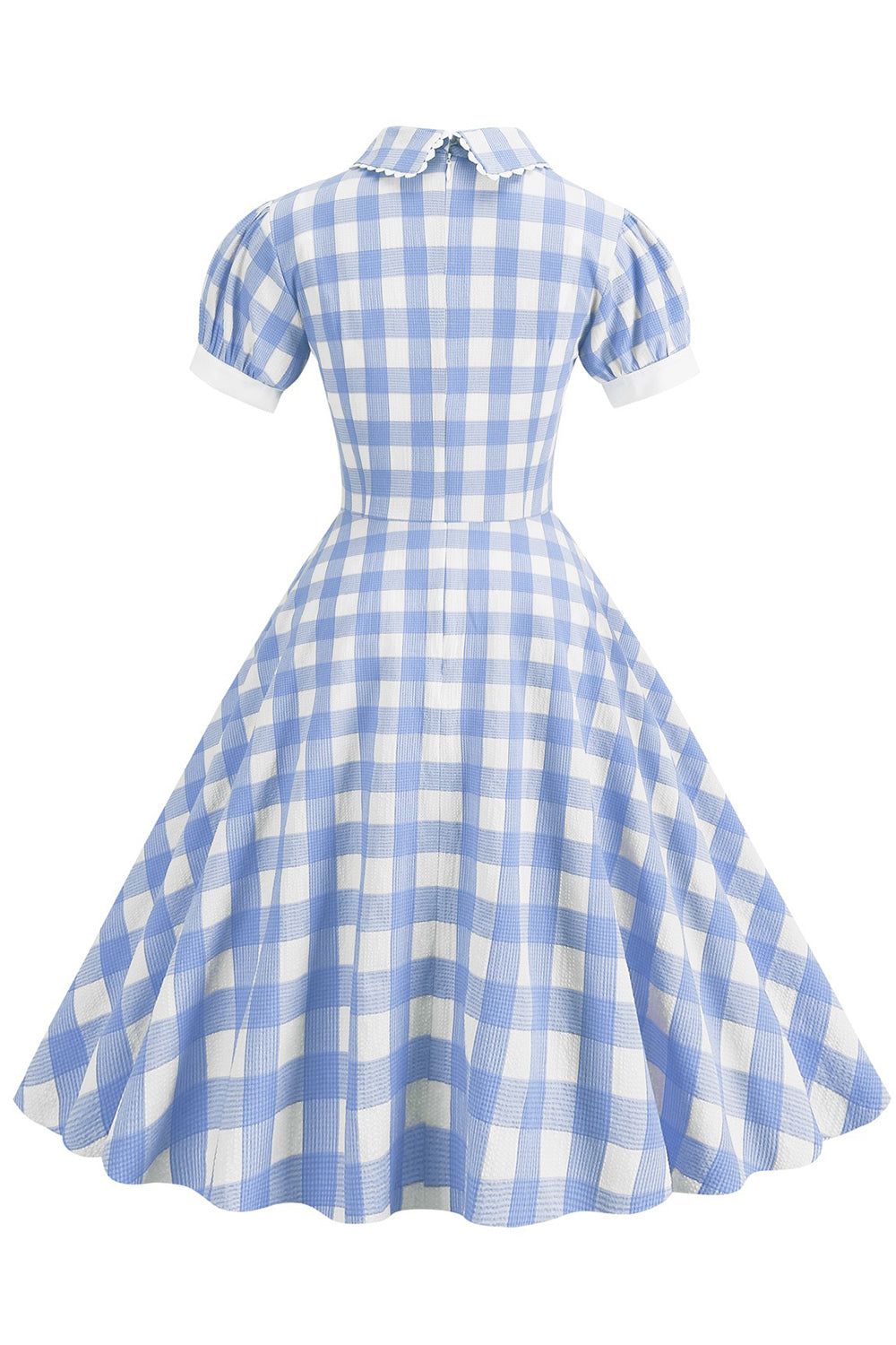 Blue Plaid Doll Collar Vintage Dress with Short Sleeves sold by Zapaka product image thumbnail 2