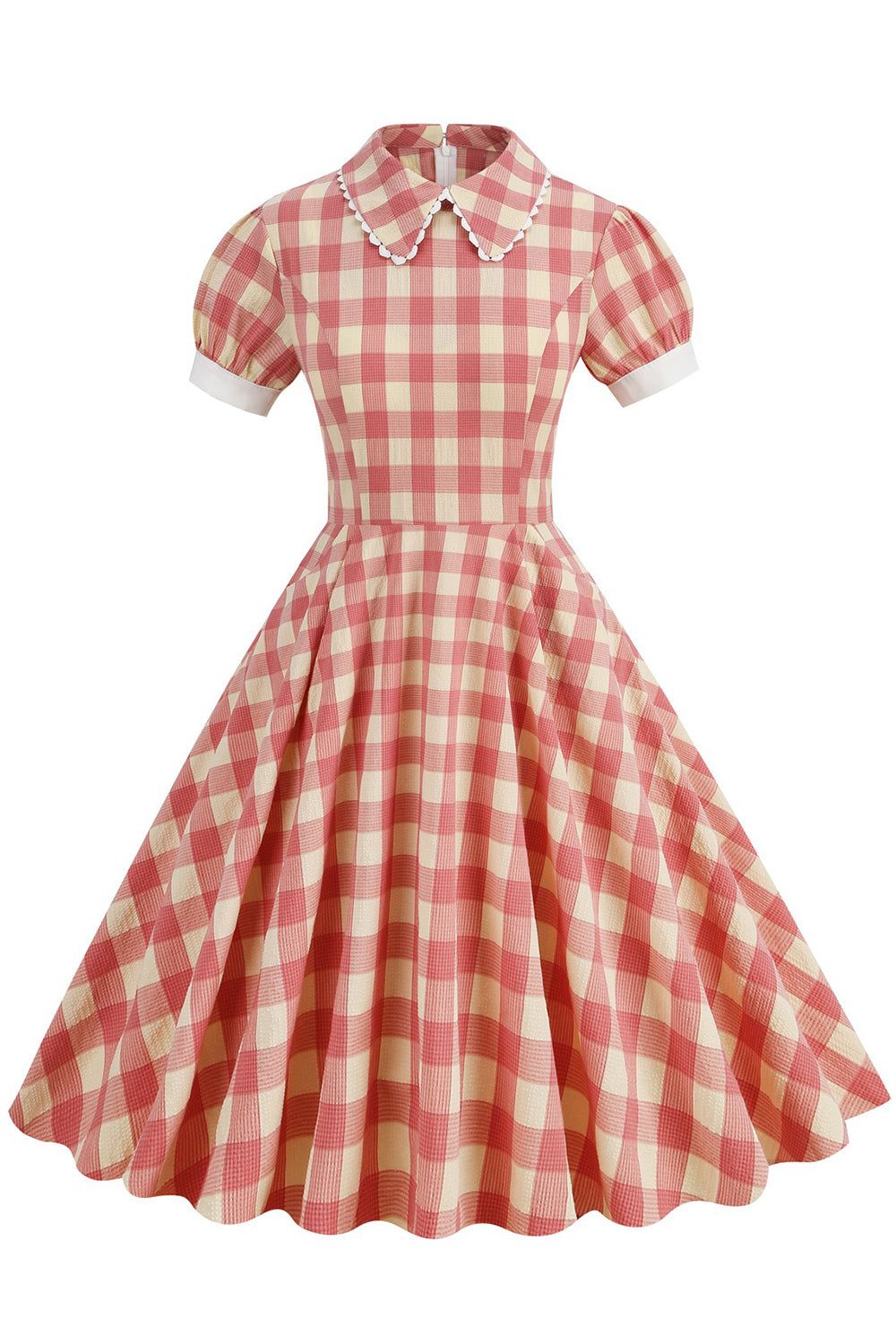 Blue Plaid Doll Collar Vintage Dress with Short Sleeves sold by Zapaka product image thumbnail 9