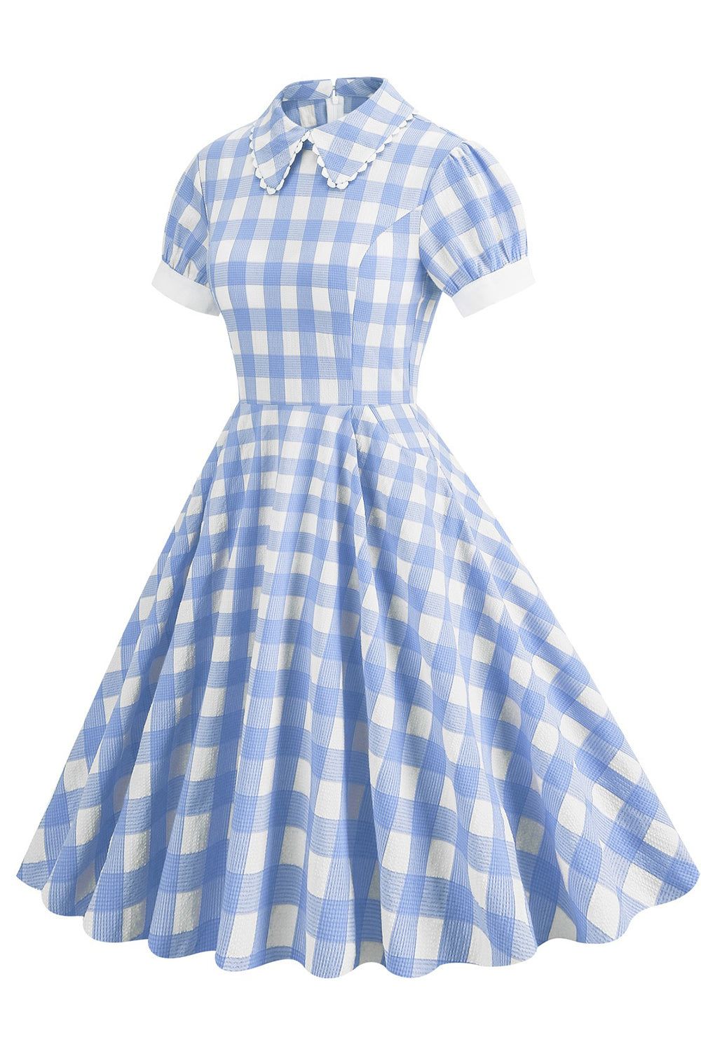 Blue Plaid Doll Collar Vintage Dress with Short Sleeves sold by Zapaka product image thumbnail 3