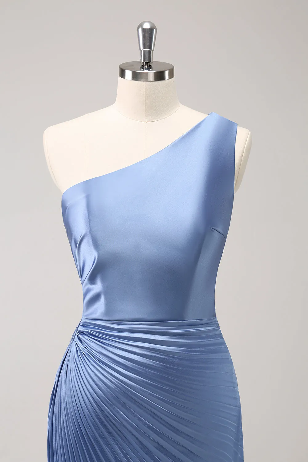 Blue One Shoulder Satin Keyhole Long Bridesmaid Dress sold by Zapaka product image thumbnail 5