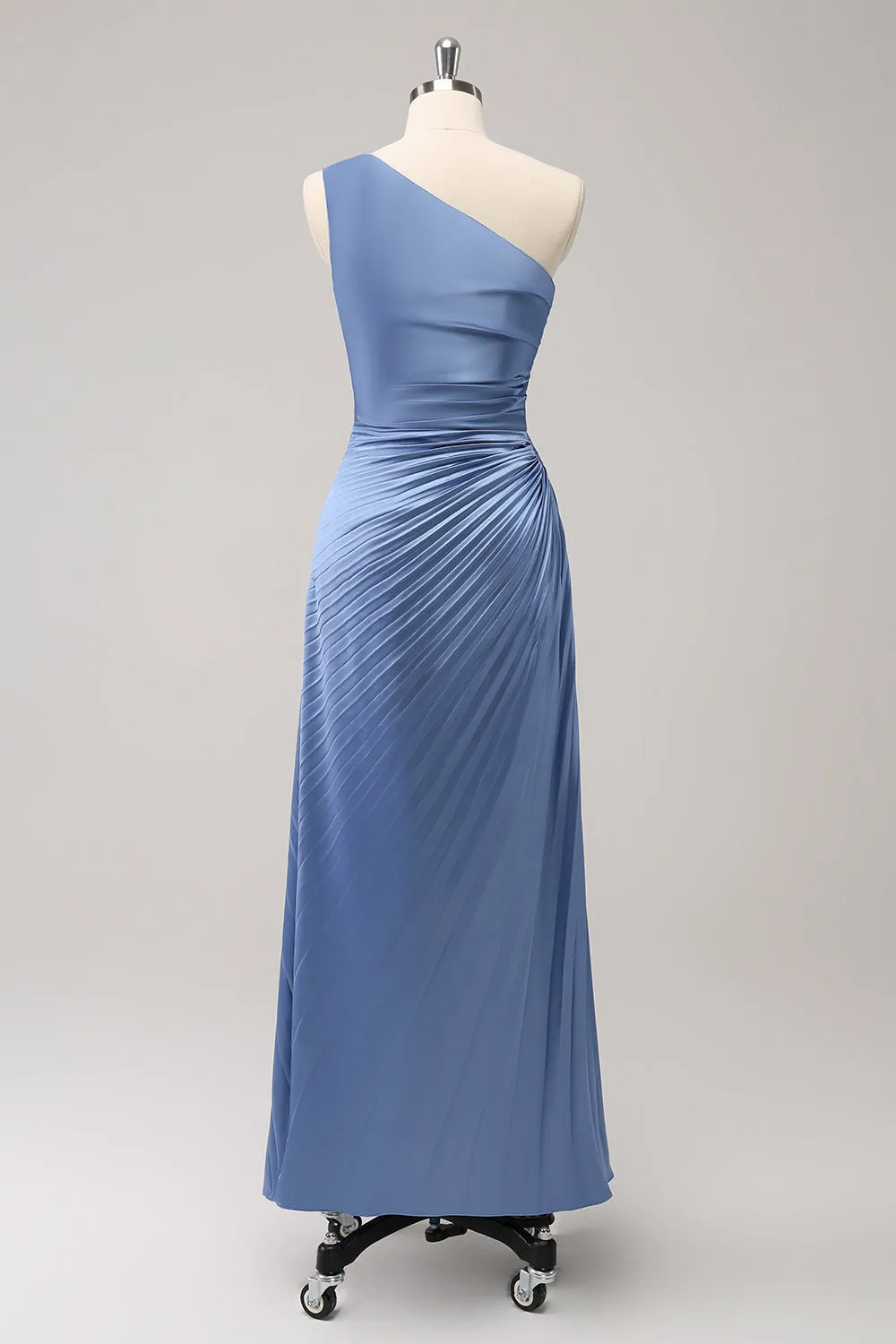 Blue One Shoulder Satin Keyhole Long Bridesmaid Dress sold by Zapaka product image thumbnail 2