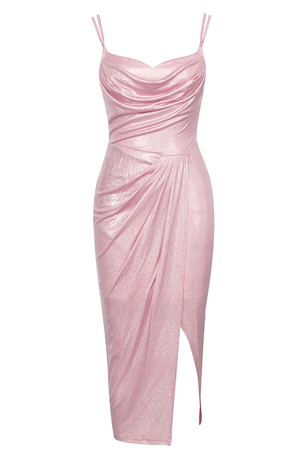 Spaghetti Straps Pink Sparkly Cocktail Dress with Slit sold by Zapaka product image thumbnail 5