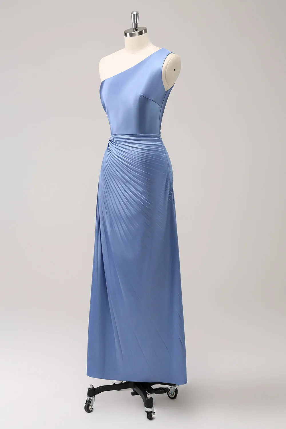Blue One Shoulder Satin Keyhole Long Bridesmaid Dress sold by Zapaka product image thumbnail 3