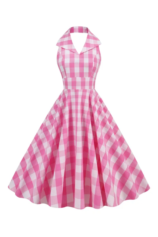 Pink Pin Up Plaid 1950s Vintage Dress sold by Zapaka
