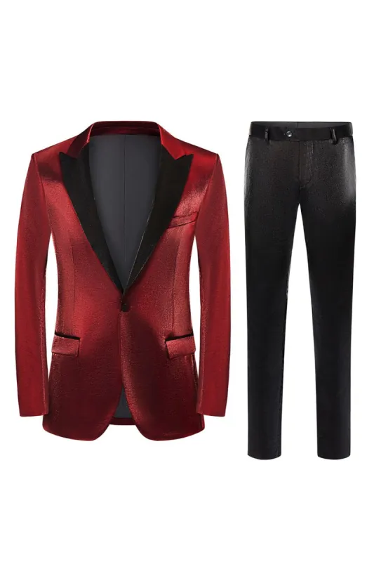 Men's Red Sparkly 2-Piece Peak Lapel Prom Suits sold by Zapaka